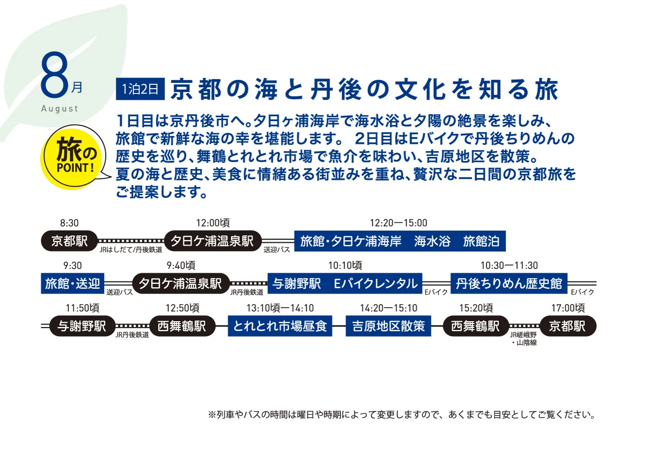 春夏秋冬ゆるっとホンマのきょうと巡り　8月　旅行　タイムスケジュール